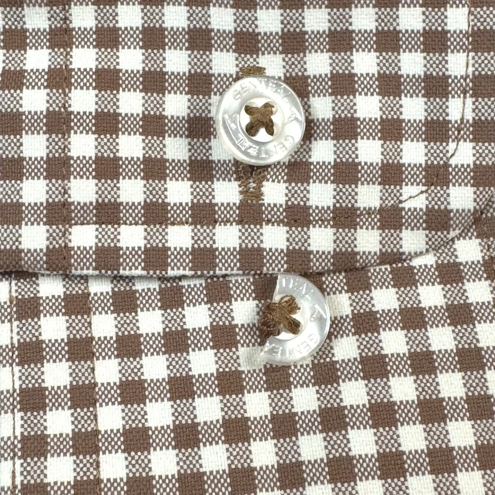 Genteal Performance Shirt Mens XL Brown White Gingham Check Long Sleeve - Picture 3 of 9